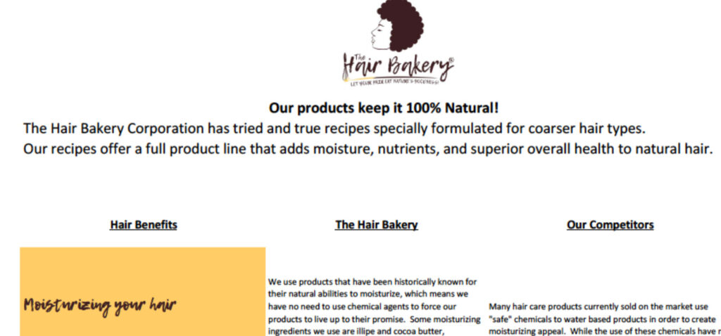 hair bakery products vs our competitor chart
